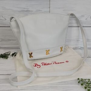 Paloma Picasso Vintage White Shoulder Bag In Leather with Gold Accents